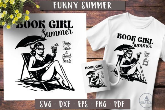 Book Girl Summer Funny Retro Svg for Crafts and Graphics