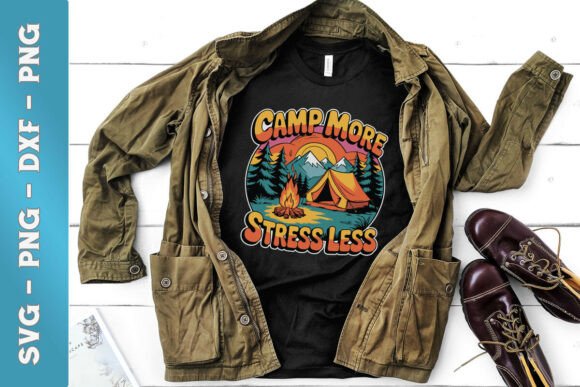 Camp More Stress Less Funny Camping SVG Graphics for Crafts