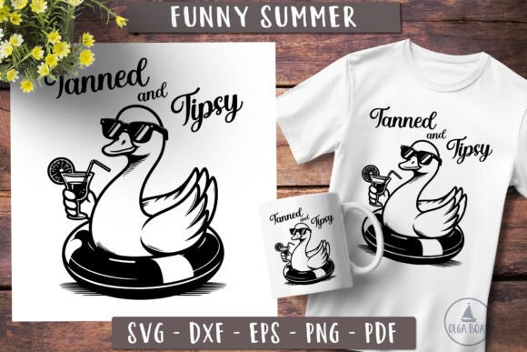 Funny Goose Svg Summer Tanned and Tipsy Graphics for Crafts