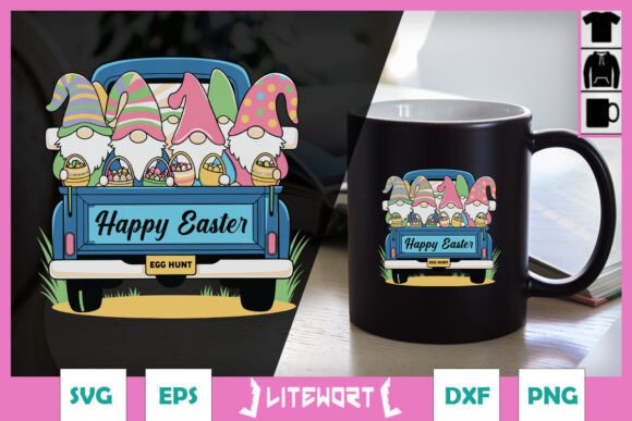 Happy Easter Gnomes Funny Truck SVG for Crafts and Graphics