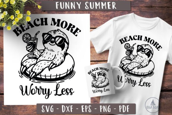 Sloth Svg Funny Summer Beach Graphics for Crafts